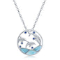 Sterling Silver Larimar & CZ Diving Dolphins Round Pendant