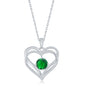 Sterling Silver Double Heart "May" Birthstone CZ Pendant w/Chain - Emerald CZ