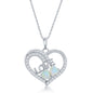 Sterling Silver White Opal & CZ, Heart & 'Love' Pendant