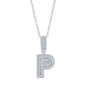 Sterling Silver 'P' Baguette CZ Initial Pendant w/Chain