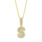 Sterling Silver 'S' Baguette CZ Initial Pendant w/Chain - Gold Plated