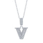 Sterling Silver 'V' Baguette CZ Initial Pendant w/Chain