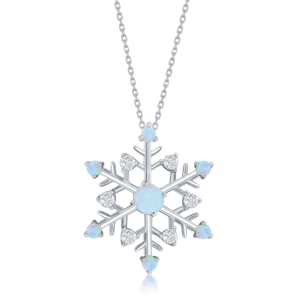 Sterling Silver White Opal & CZ Snowflake Pendant