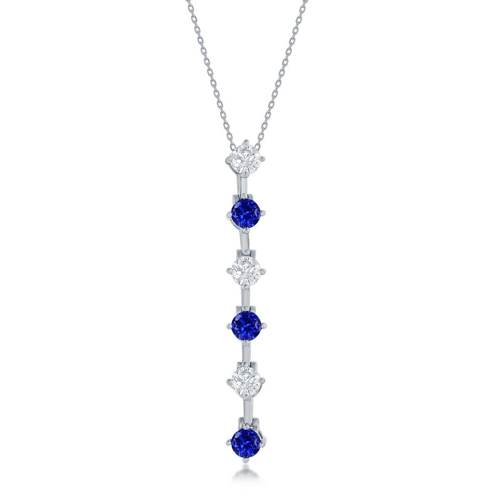 Sterling Silver Round White & Sapphire CZ Long Pendant