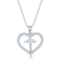 Sterling Silver CZ Cross Heart Pendant - White Opal