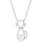 Sterling Silver Pearl & CZ Cat Pendant