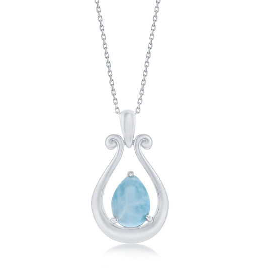 Sterling Silver Open Pearshaped with Larimar Pendant