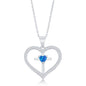 Sterling Silver CZ Cross Heart Pendant - Blue Opal