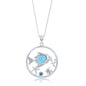 Sterling Silver Larimar Fish w/ Starfish, Coral & Blue CZ Pendant