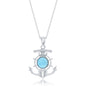 Sterling Silver Round Larimar Anchor Ship Wheel Pendant