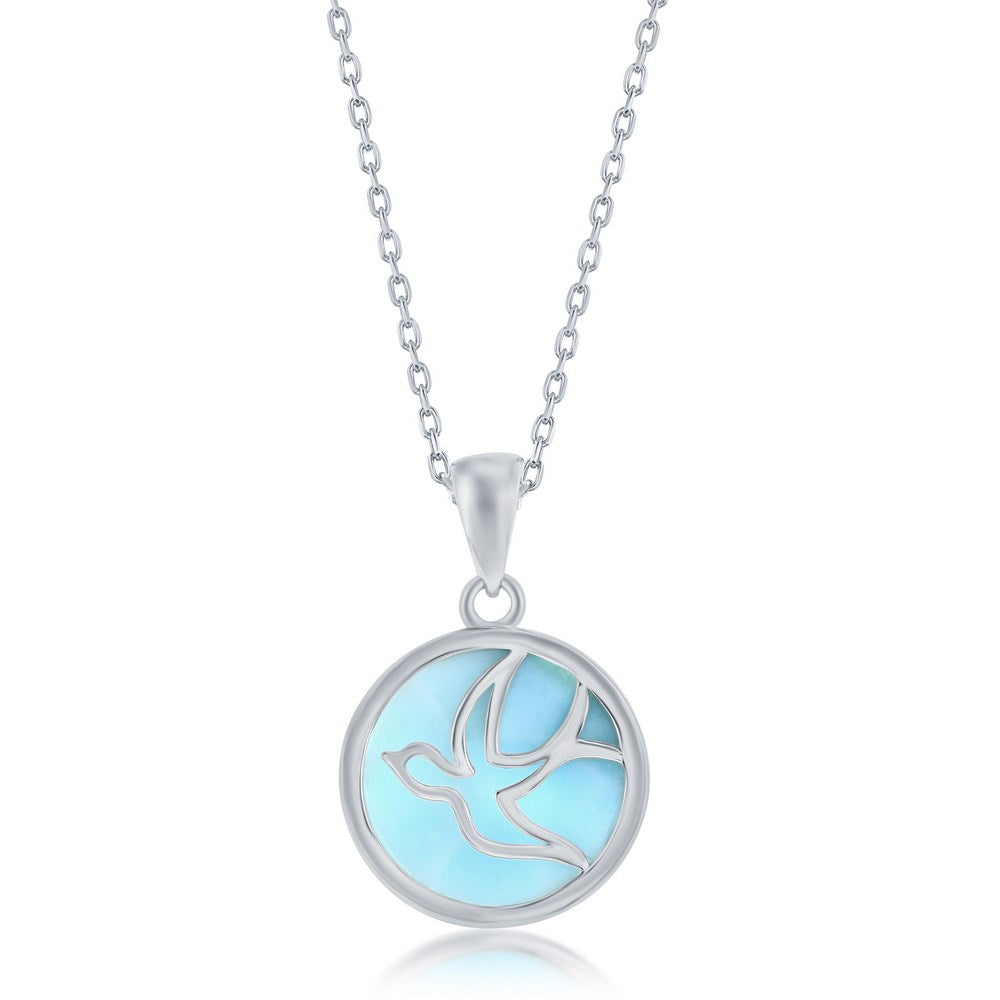 Sterling Silver Flying Dove Round Larimar Pendant