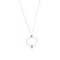 Sterling Silver Round White Enamel Pendant w/Chain - Yellow CZ