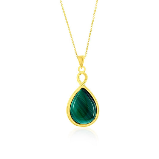 Sterling Silver, Pear-Shaped Malachite Pendant - Gold Plated