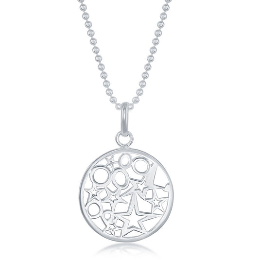 Sterling Silver Circle w/Stars and Circles Inside Necklace