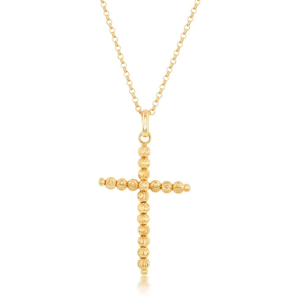 Sterling Silver Beaded Cross Necklace - Gold Plated