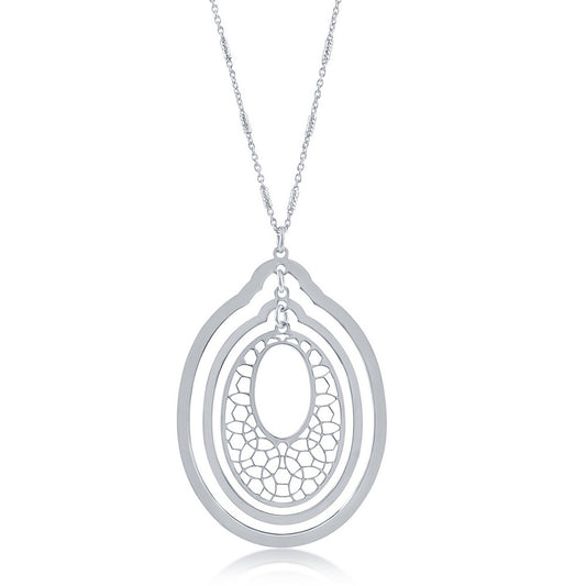 Sterling Silver Triple Open Oval Necklace