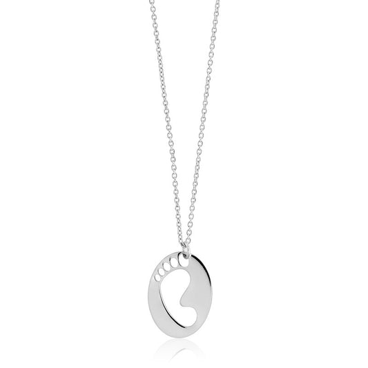 Sterling Silver Shiny Disc w/Cut-Out Footprint Necklace