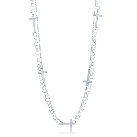 Sterling Silver Double Strand Cross Necklace