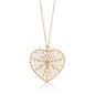 Sterling Silver Large Open Heart with Branch Design Necklace - Rose Gold Plated