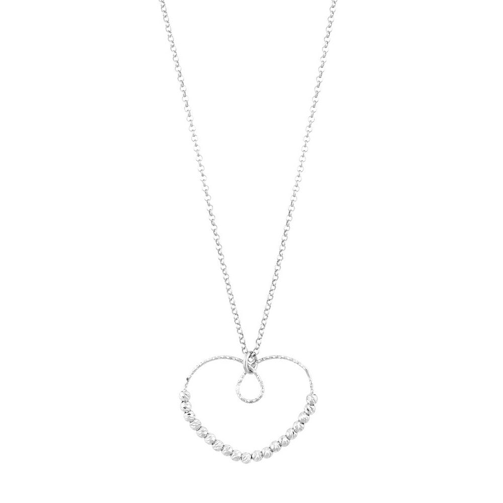 Sterling Silver Diamond Cut Beads Open Heart Necklace