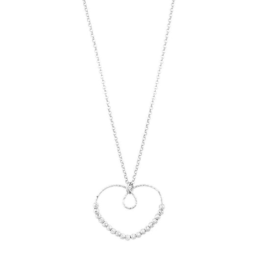 Sterling Silver Diamond Cut Beads Open Heart Necklace