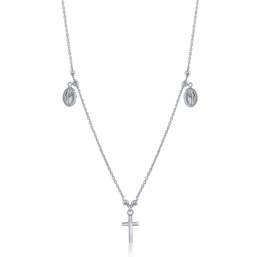 Sterling Silver Small Cross with Medals Necklace