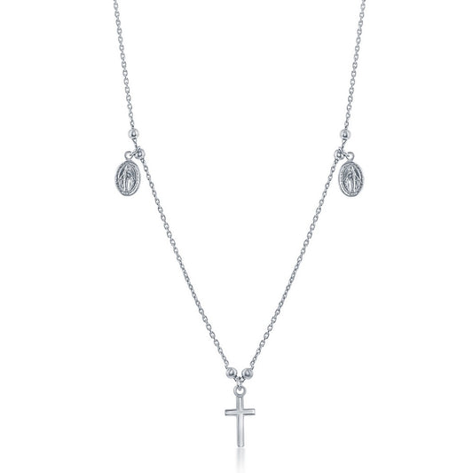 Sterling Silver Small Cross with Medals Necklace