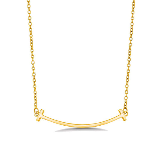 Sterling Silver Double T Curved Bar Necklace - Gold Plated