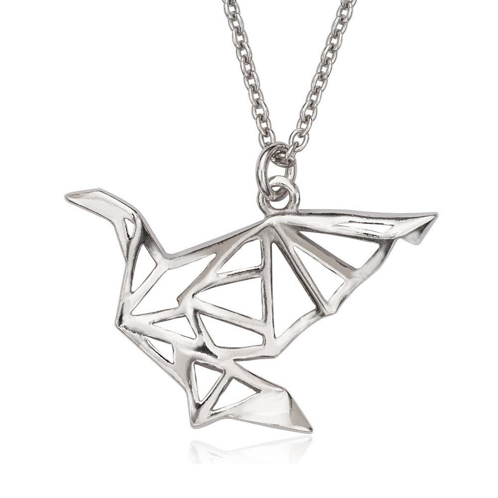 Sterling Silver Open Origami Styled Bird Necklace - Bird