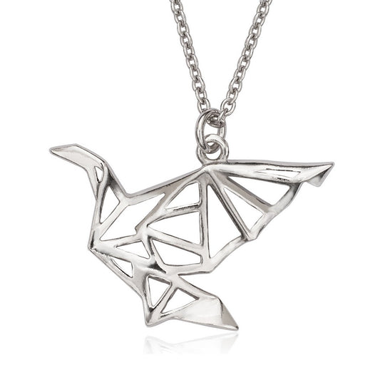 Sterling Silver Open Origami Styled Bird Necklace - Bird