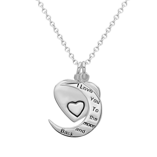 Sterling Silver Double Charm Crescent and Heart Necklace