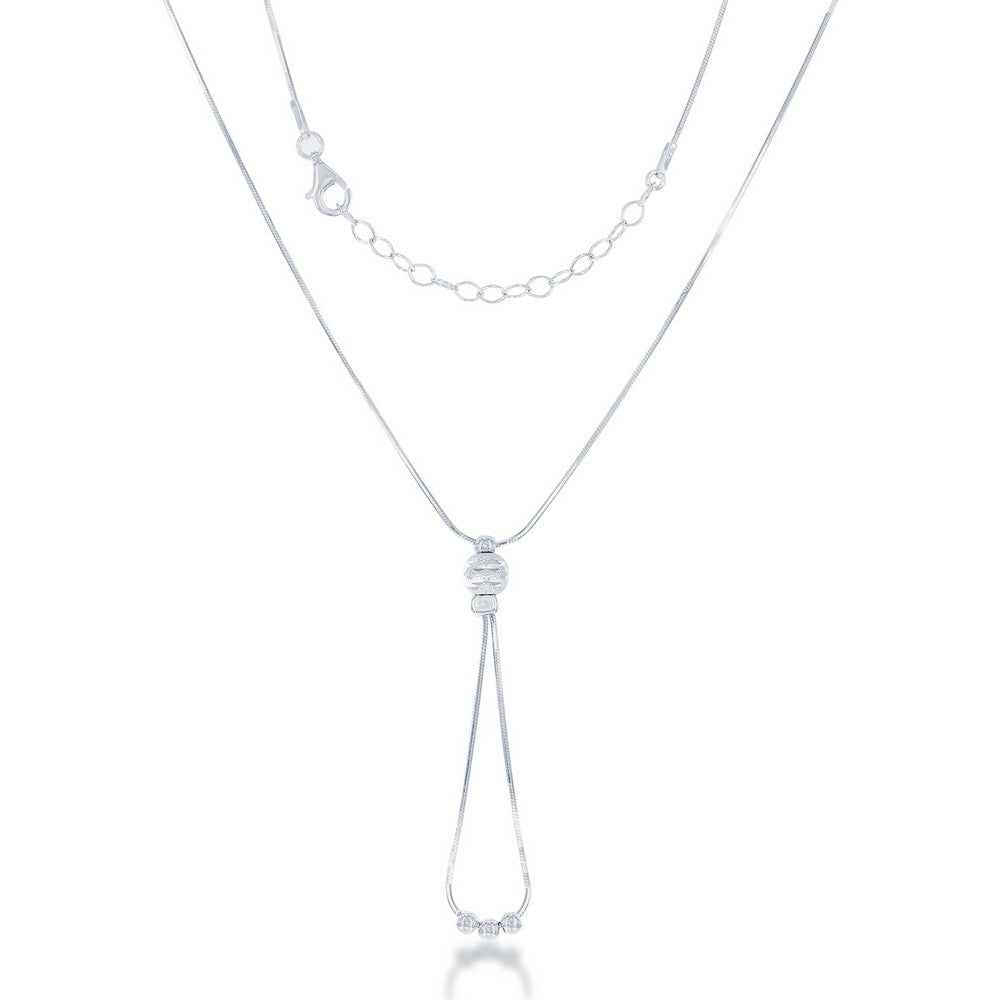 Sterling Silver Diamond Cut Bead with Square Snake Loop Necklace