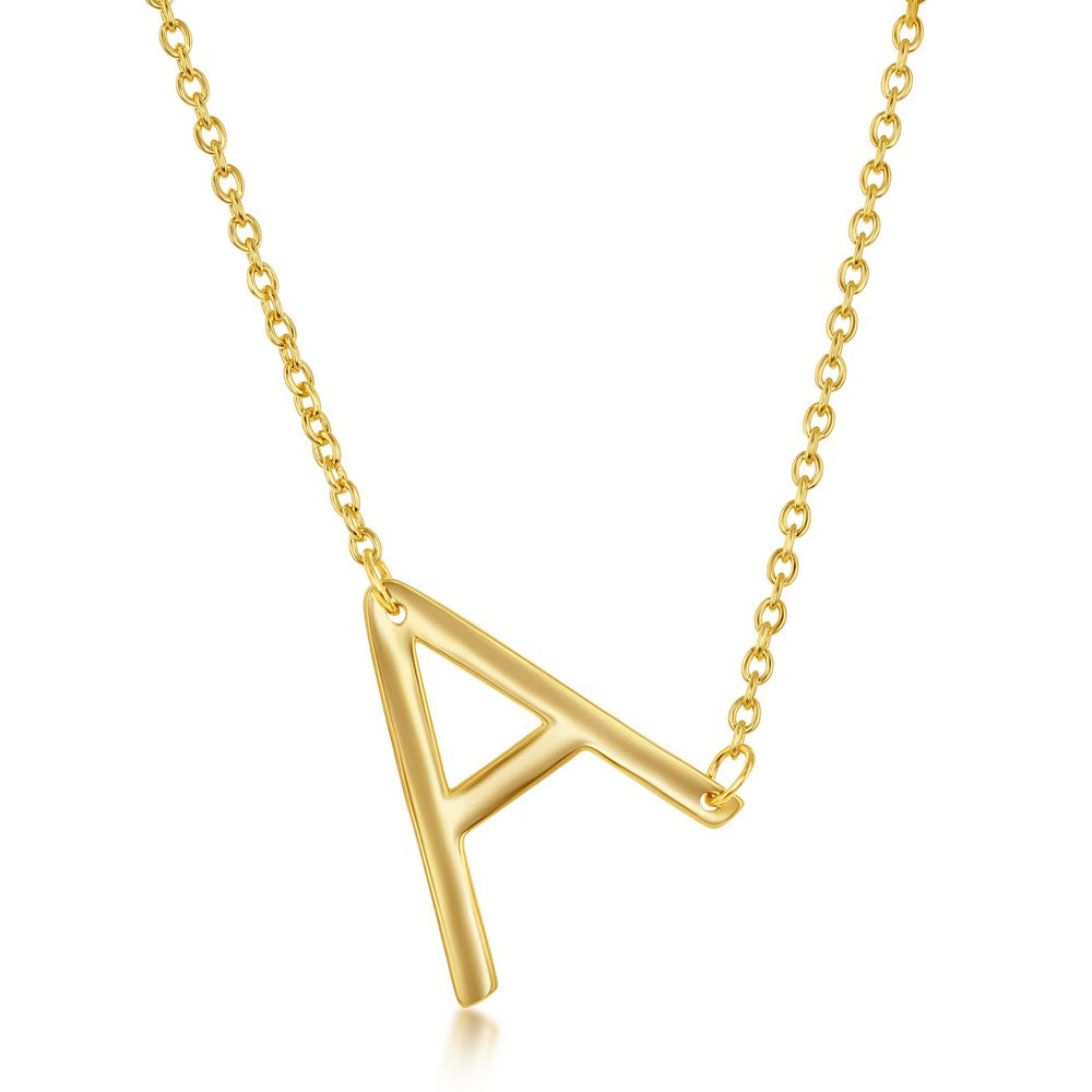 Sterling Silver Sideways 'A' Initial Necklace - Gold Plated