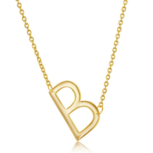 Sterling Silver Sideways 'B' Initial Necklace - Gold Plated