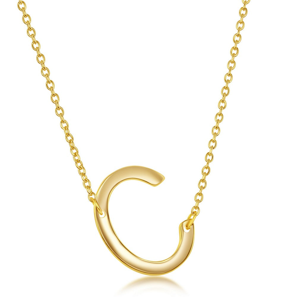 Sterling Silver Sideways 'C' Initial Necklace - Gold Plated