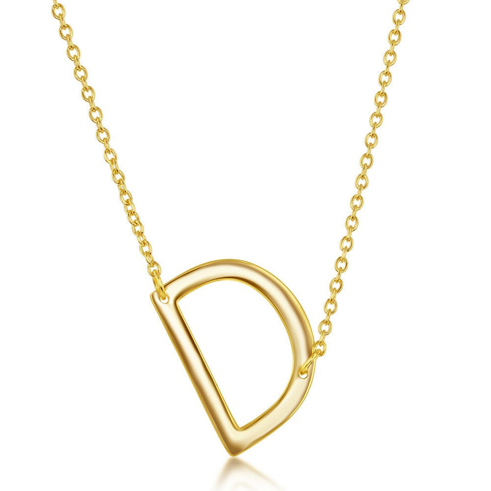 Sterling Silver Sideways 'D' Initial Necklace - Gold Plated