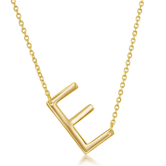 Sterling Silver Sideways 'E' Initial Necklace - Gold Plated