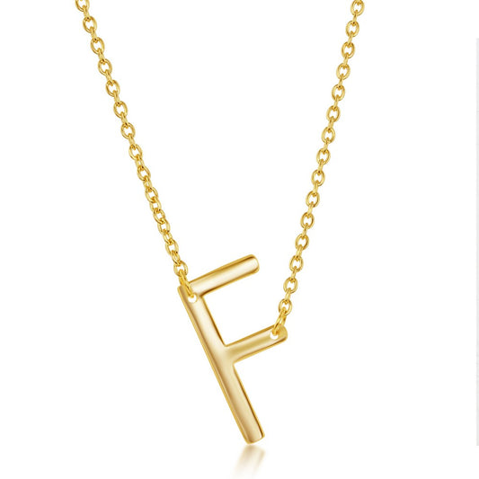 Sterling Silver Sideways 'F' Initial Necklace - Gold Plated