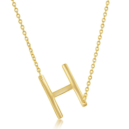 Sterling Silver Sideways 'H' Initial Necklace - Gold Plated