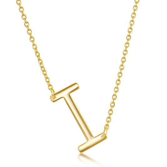 Sterling Silver Sideways 'I' Initial Necklace - Gold Plated