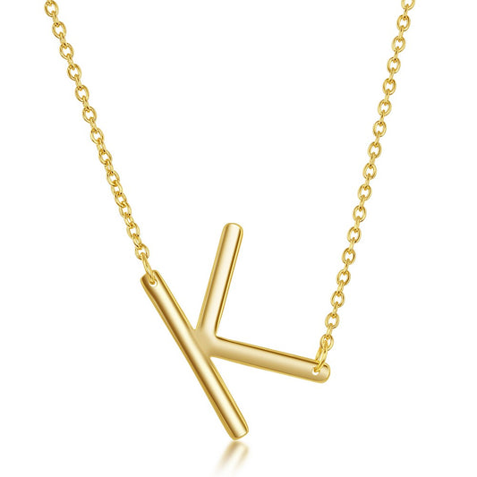 Sterling Silver Sideways 'K' Initial Necklace - Gold Plated