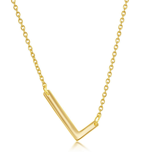 Sterling Silver Sideways 'L' Initial Necklace - Gold Plated