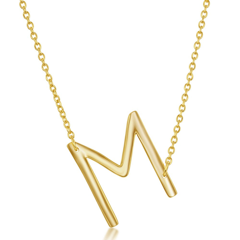 Sterling Silver Sideways 'M' Initial Necklace - Gold Plated