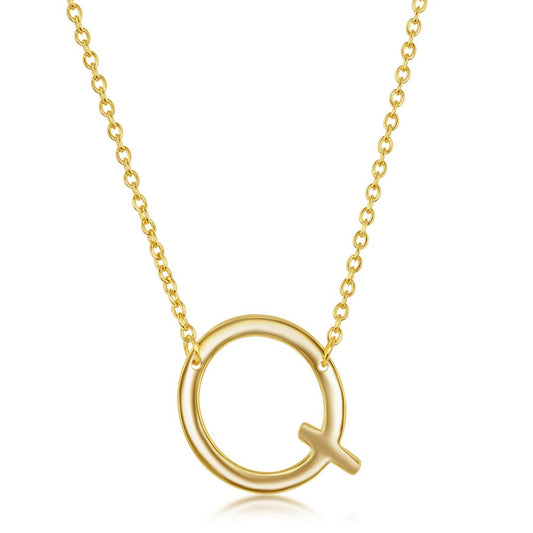 Sterling Silver Sideways 'Q' Initial Necklace - Gold Plated