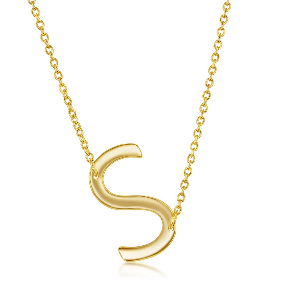 Sterling Silver Sideways 'S' Initial Necklace - Gold Plated