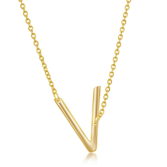 Sterling Silver Sideways 'V' Initial Necklace - Gold Plated