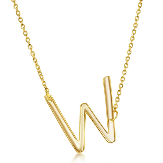 Sterling Silver Sideways 'W' Initial Necklace - Gold Plated