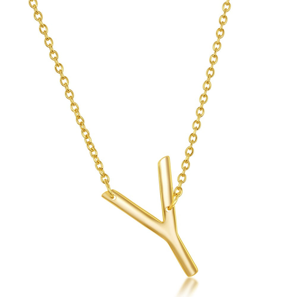 Sterling Silver Sideways 'Y' Initial Necklace - Gold Plated