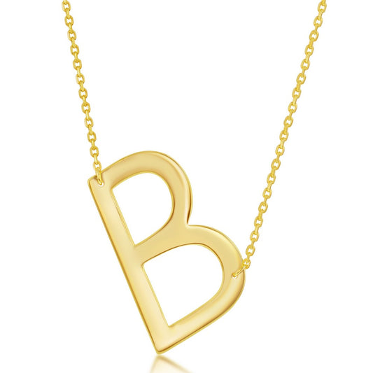 Sterling Silver (35MM) Large Sideways 'B' Initial Necklace - Gold Plated