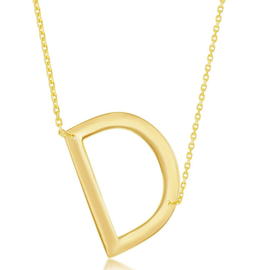 Sterling Silver (35MM) Large Sideways 'D' Initial Necklace - Gold Plated